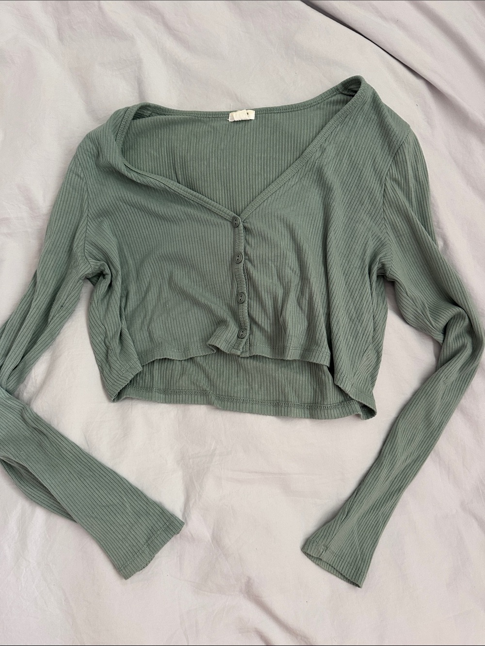 Garage Ribbed Button-Front Cropped Top - Sage Green